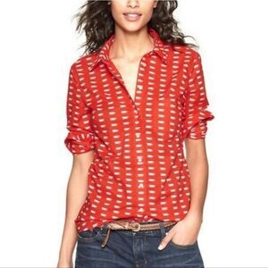 🔺️Gap Orange Teacup/Coffee Cup Boyfriend Buttoned Long Sleeve Shirt Medium